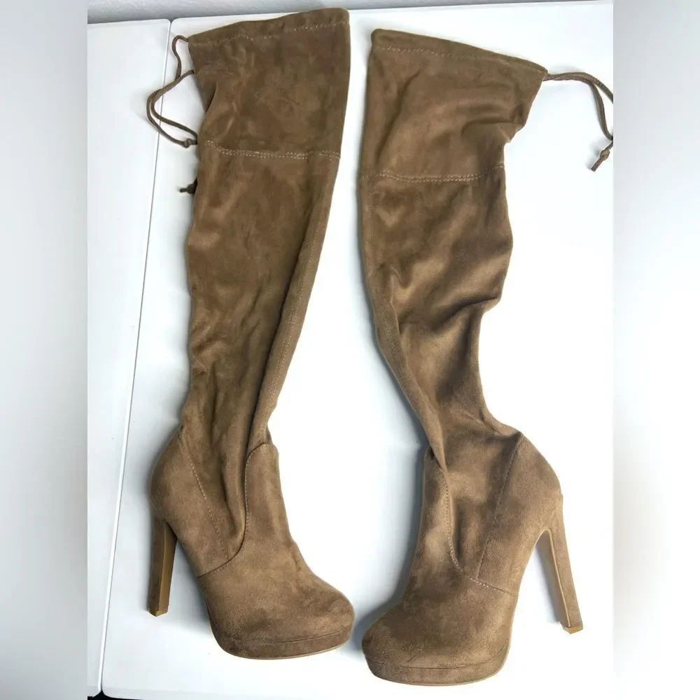 Fashion Nova Faux Suede Over-The-Knee Boots Beige Size 8,5 NWOT